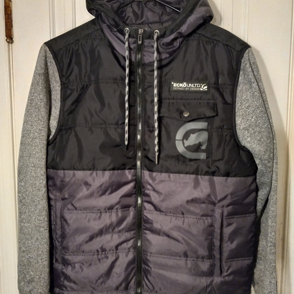 Ecko unlimited medium charcoal grey fleece winter jacket